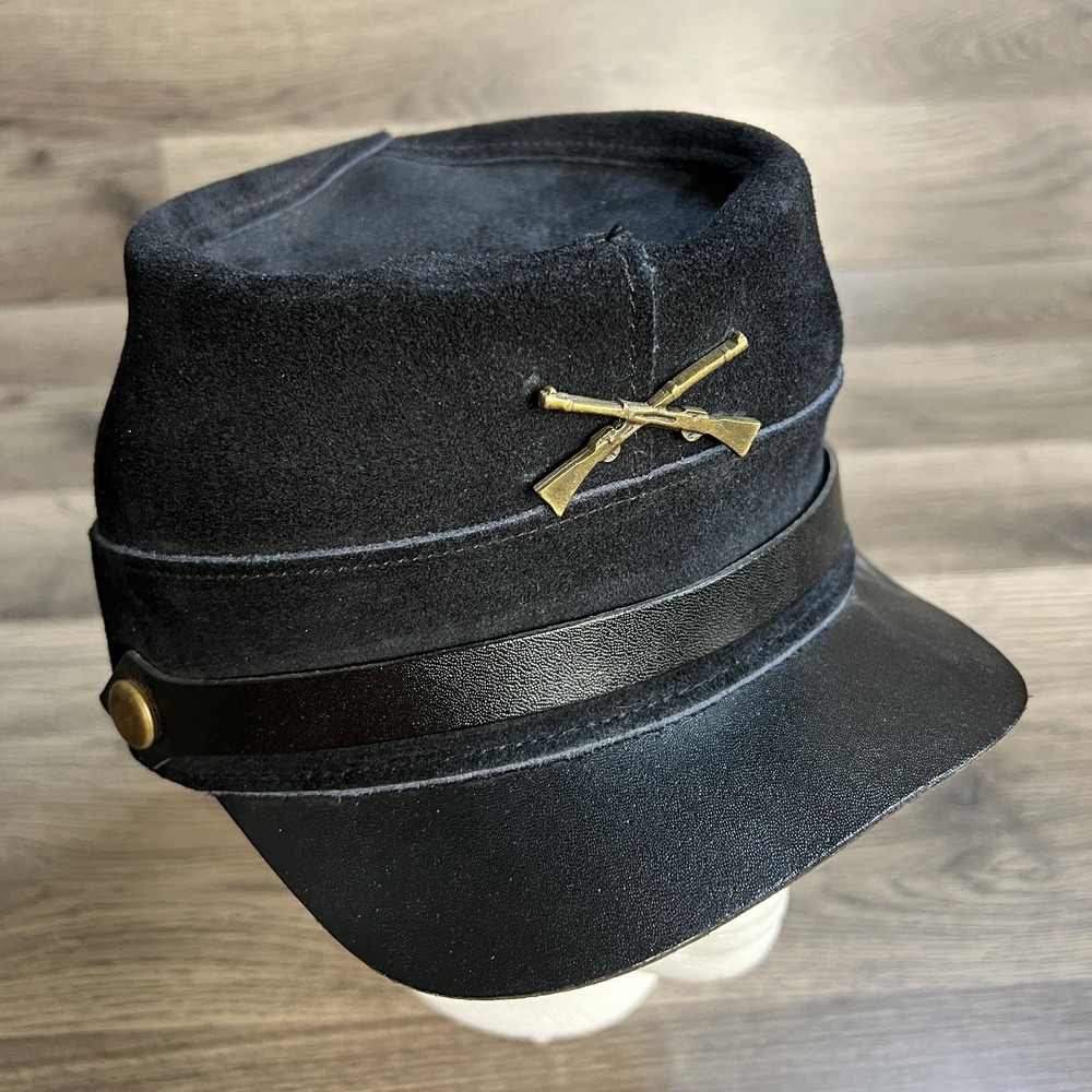 Henschel Hat Co Kepi Forage Cap Large Civil War Reenactor Union Army Leather USA